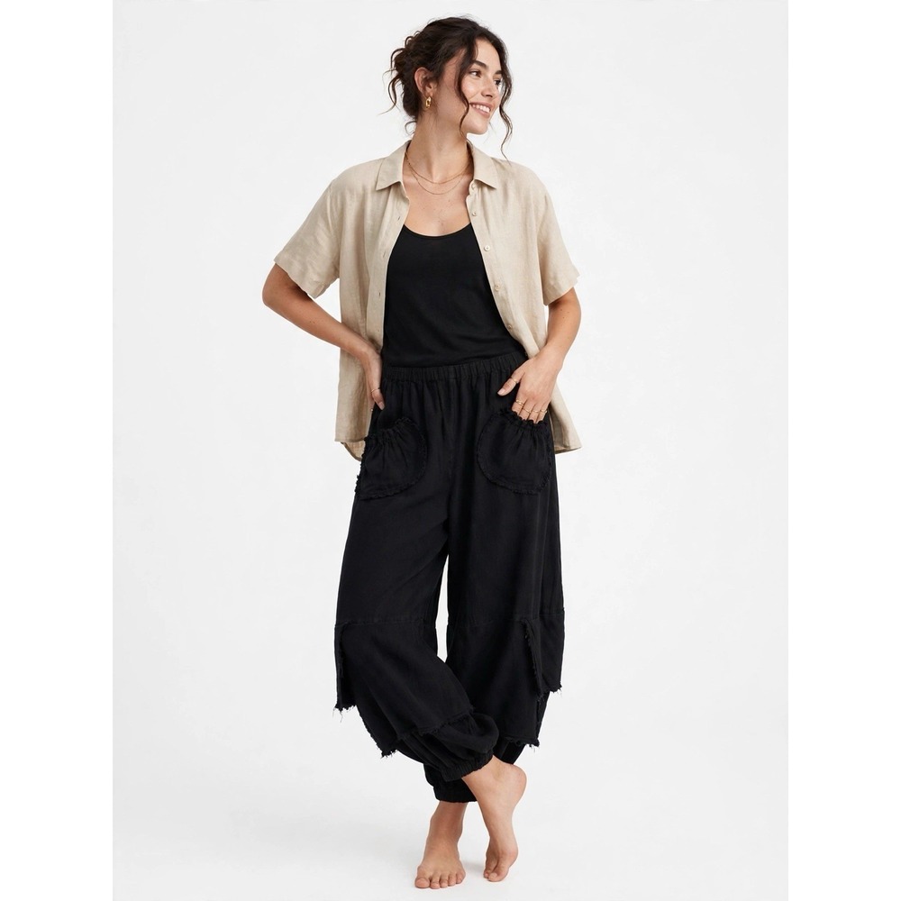 Oh My Gauze Black Balloon Pants Wide Leg Cropped Artsy Lagenlook Boho One Size